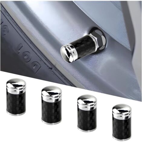 4 Pièces Bouchons De Valve De Pneu, Bouchons Tige De Valve Pneu avec Joint, Bouchons Valve Pneu en Fibre Carbone Chapeaux Anti-Poussière Voiture, pour Voiture, Moto, Bicyclette, Camions