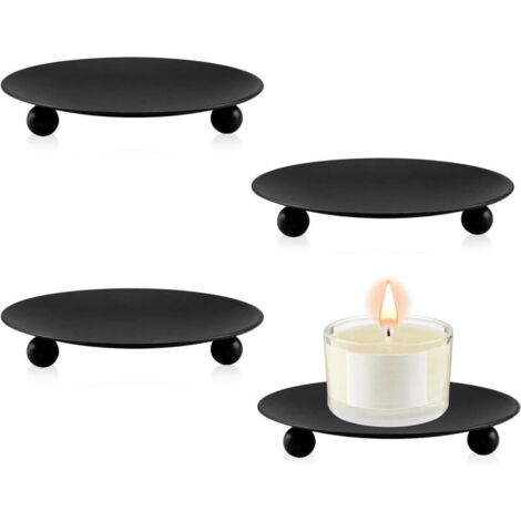 4 Pièces Bougeoir Support Chandelier Table à Bougies en Métal Rétro pour Bougies Piliers Votives Noël Halloween Décoration Intérieur (Noir)