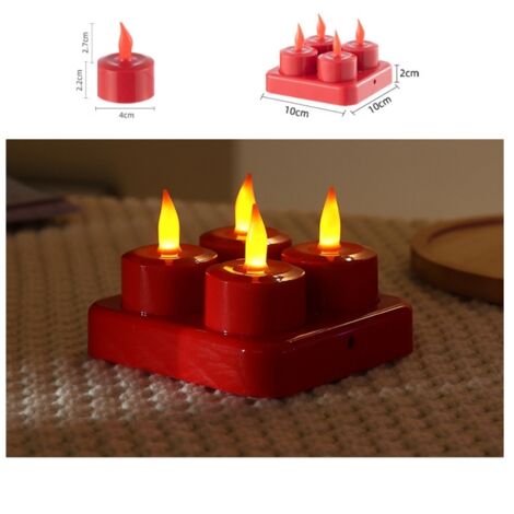 4 pièces bougies LED rechargeables rouges, flammes sans flamme pour décoration de Noël et fêtes, éclairage constant