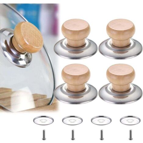 4 Pièces Bouton Poignée De Couvercle En Bois, Boutons Universels de Rechange, Boutons Couvercle, Ustensiles de Cuisine Remplacement Boutons Universelle, pour Plupart Remplacement Couvercle ​Pot