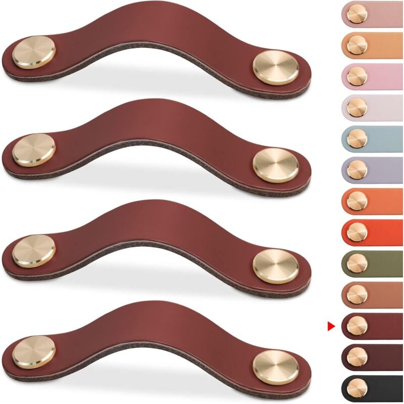 Kinsi - 4 Pièces Boutons de Meuble, Poignée Meuble Cuir (Brun, 128mm)