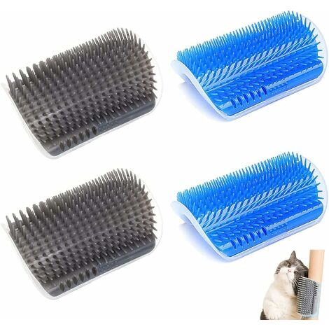 4 pièces brosse de toilettage pour chat, brosse d'angle de massage de toilettage de chat, outil de démangeaison de massage monté sur le coin du mur, peigne de brosse de toiletteur de chats (bleu, gris