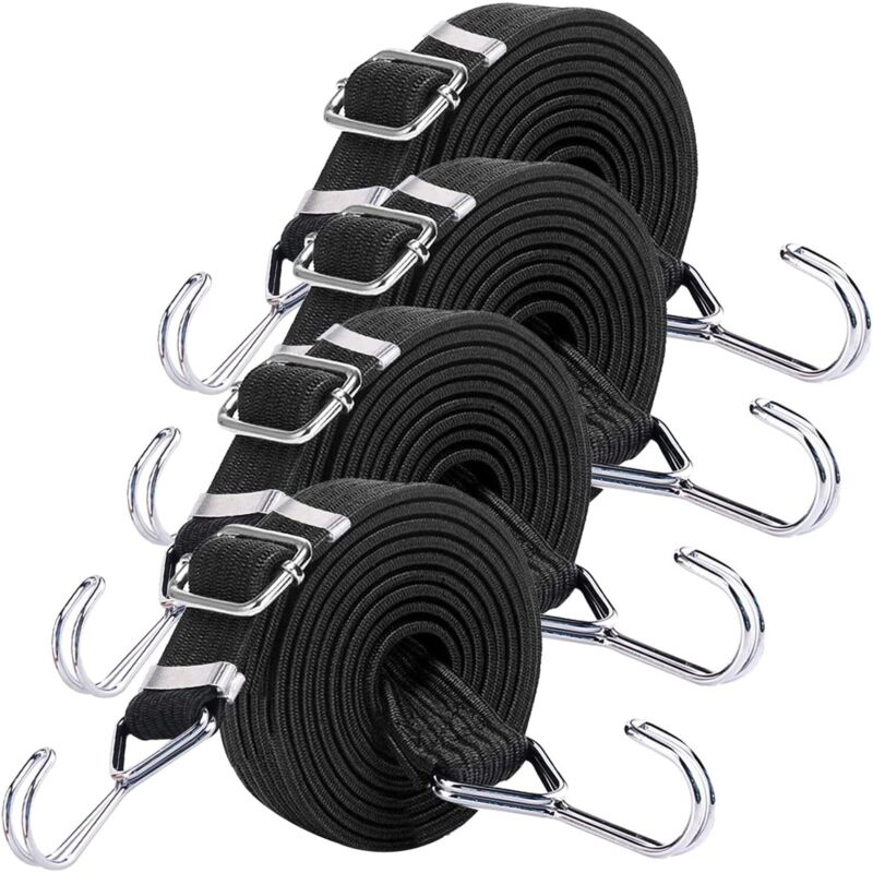 4 Pieces Bungee Cords with Hooks, 3 m Elastic Bungee Cords with Hooks, Bicycle, Car Transport, Rally Tool