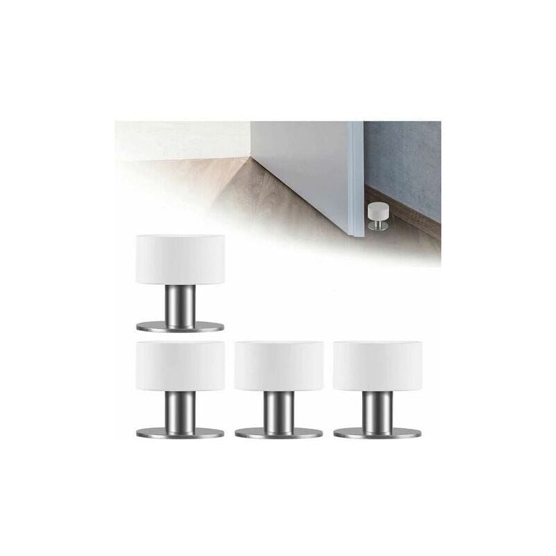 4 Pièces Butoir de Porte Murale Adhesif, SL.GT Butoir Arrêts de Porte Door Stoppers Butée de Porte Sol Inox avec Caoutchouc Antichoc, Ruban Adhésif