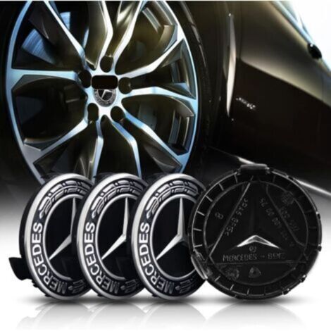 4 pièces Cache Moyeux pour Mercedes-Benz 75mm Cache Moyeu Aluminium+ABS Cache de Roue Centrale ABS Accessoires de Voiture