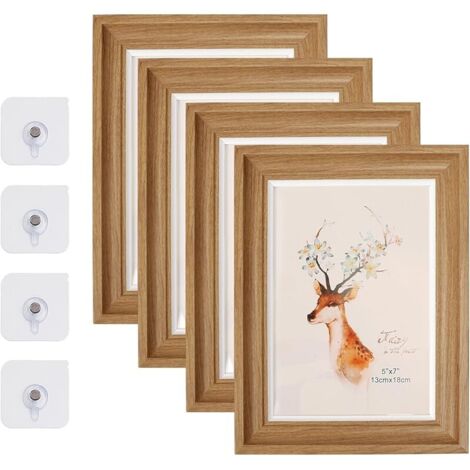 4 Pièces Cadre Photo pour Photos de 13 x 18 cm, Photo Frame Plusieurs Méthodes de Placement avec 4 Crochets, Décoration Murale Plexiglas Cadre pour Puzzle (Acajou)