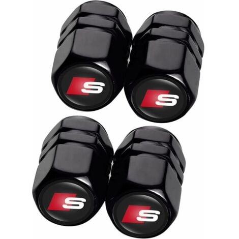 MIMIY 4 Pièces Capuchon de Valve Auto Bouchons de Valve,Métal Bouchons de Valve Voiture avec Logo Compatible avec Audi S Line S1 S2 S3 S4 S5 S6 S7 S8 SQ2 SQ5 SQ7 SQ8,Accessoire de Pneu,Noir