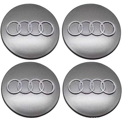 LINGHHANG 4 pièces capuchons de moyeu, (gris) pour Audi 60MM capuchons de moyeu de roue étanches jantes anti-poussière moyeu de roue avec accessoires d'emblème de logo de voiture