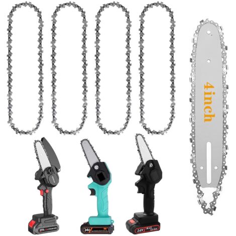 4 Pièces Chaînes de tronçonneuse, Chaîne Tronçonneuse 4" Tronconneuse Chaine, 28maillons, Plaque Guidage 13cm, pour Les Coupeurs des Branches dans Le Jardin -