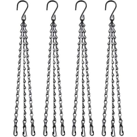 4 Pièces chaînes Noire Suspension à 3 brins 51cm (20") Chaîne de Panier Suspendu pour mangeoires, Plante, Pots de Fleurs Jardinières d'oiseaux Lanternes Ornements