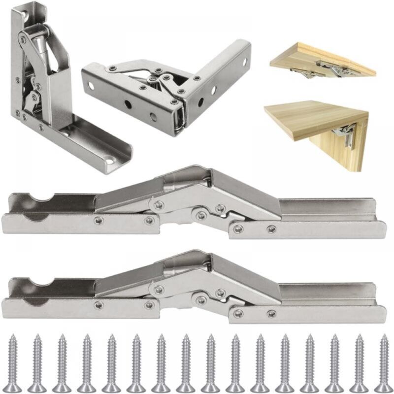 4 Pièces Charniere Invisible Porte Rentrante, étagère Pliables à 90/180 Degrés, Charniere Meuble, Charniere Porte Placard avec 16 Vis, Accessoires de