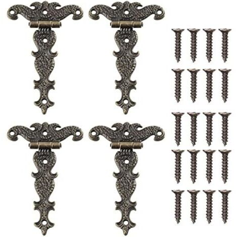 4 Pièces Charnière Rétro, Charnières Décoratives en Bronze Rétro Avec Vis de Montage, Convient à la Réparation de Décoration de Boîte à Outils de Meuble d'Armoire (4,45 2,72 Pouces)