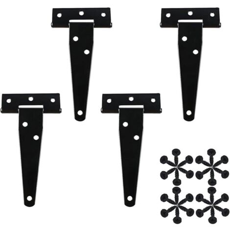4 Pièces Charnières Lourdes en T Charnière de Porte en T Noir avec Vis pour Porte de Remise Clôture en Bois Porte de Jardin Fenêtre (3 pouces)