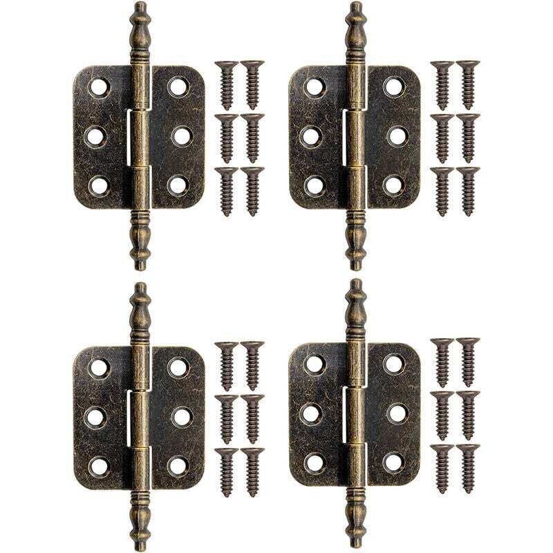 4 Pièces Charnières Pliant pour Armoire en Bronze Charnières en Fer pour Tiroir Boîtes 70x35mm avec Vis
