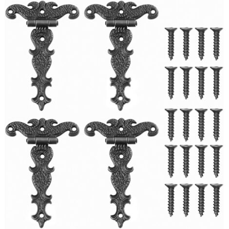 4 Pièces Charnières Vintage en Bronze Charnières Rétro en T, Charnières décoratives rétro sculptées, Charnières Pliantes en Bronze pour Portes, Armoires, Boîtes à Bijoux, Contient vis.