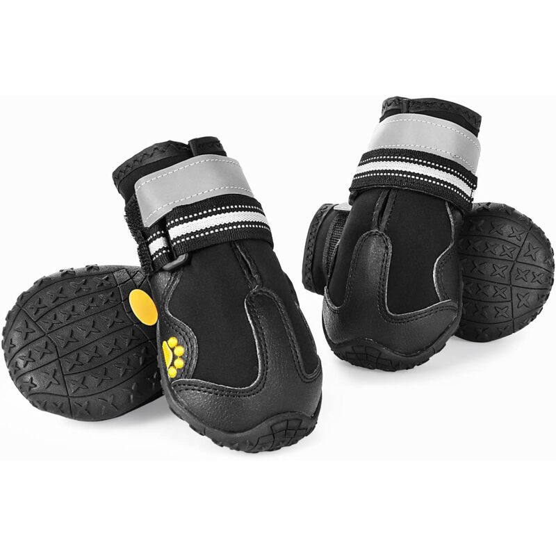 4 Pièces Chaussures de Chien Bottes Chien, Chaussure Chien Imperméables avec Sangles Réfléchissantes et Semelle Antidérapante pour Moyen Grand Chien