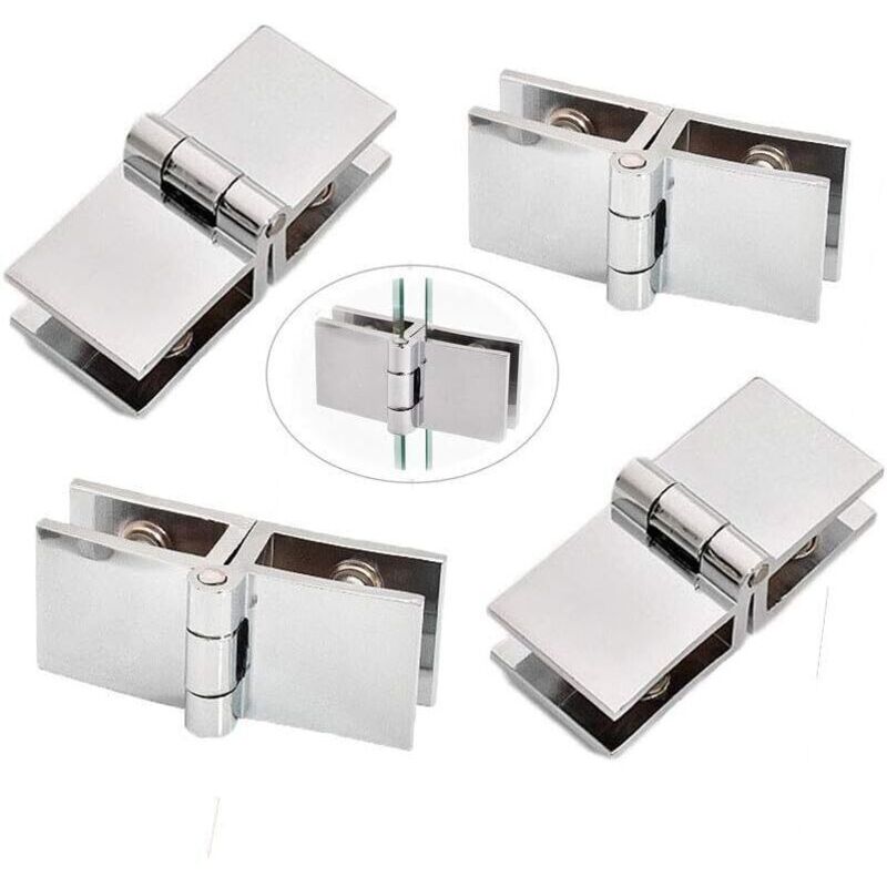 4 pièces Clip de porte verre charnière, Charnière de porte en verre en acier inoxydable, Charnière pliante en verre, Charnière De Serrage De Porte, C