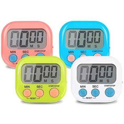 4 Pièces Coloré Minuteur de Cuisine Magnetique, Digital Time Timer Enfant Apprentissage avec Écran LCD, Chronomètre Minuterie Aimanté avec Alarme pour Kitchen Cuisson, Douche, Sport