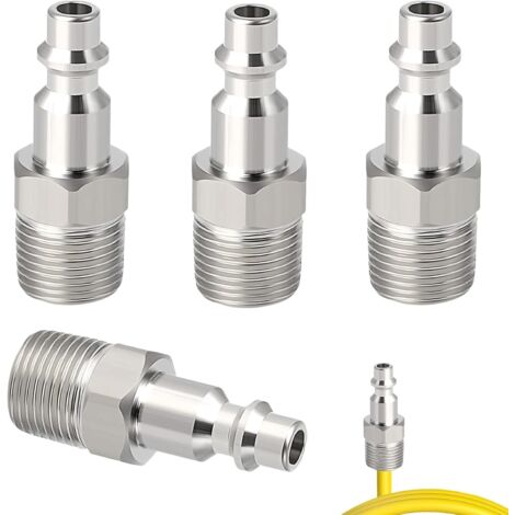 4 Pièces Compresses pour Raccord Tuyau d'Arrosage 1/4" Mâle, Embout Compresseur Air Tuyaux d'Air Comprimé,Raccord Rapide Comprimé,Raccords Pneumatiques Américains en Laiton -