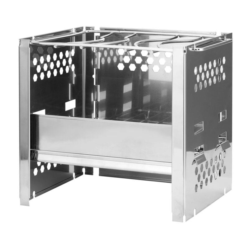 LIFCAUSAL Poêle Extérieur en Acier Inoxydable avec Grill Pliant Carré Compact pour Bois/Charbon Barbecue Portable pour Camping, Pique-nique et BBQ en