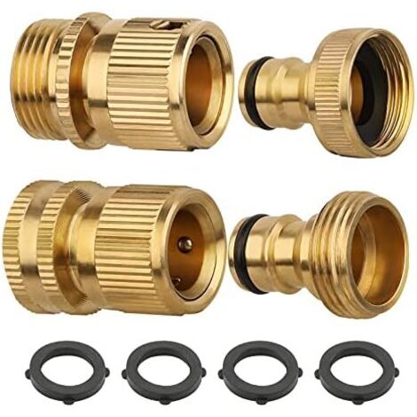 4 Pièces Connecteur de Tuyau d'arrosage en Laiton 3/4", Raccords Rapide, Robinet à Filetage Femelle et Mâle, Adaptateurs Robinets pour Jardin -