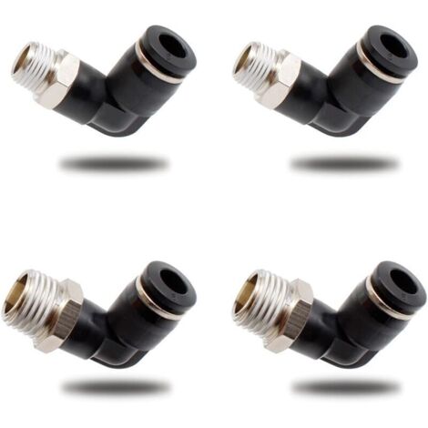 4 Pièces Connecteurs Pneumatiques, Deux Modèles Différents (6MM × 1/4" et 6MM × 1/8") Raccords Rapides à Filetage Mâle, Noir Coude Pneumatique Connecteur, Convient aux Outils de Bricolage