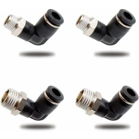 4 Pièces Connecteurs Pneumatiques, Deux Modèles Différents (6MM × 1/4" et 6MM × 1/8") Raccords Rapides à Filetage Mâle, Noir Coude Pneumatique Connecteur, Convient aux Outils de Bricolage
