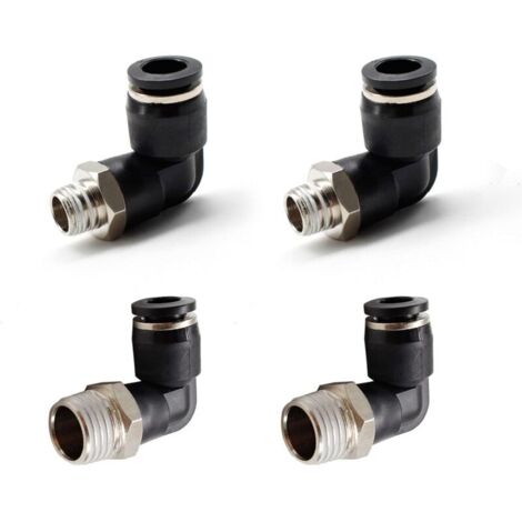 4 Pièces Connecteurs Pneumatiques, Deux Modèles Différents (6MM × 1/4" et 8MM × 1/8") Raccords Rapides à Filetage Mâle, Noir Coude Pneumatique Connecteur, Convient aux Outils de Bricolage