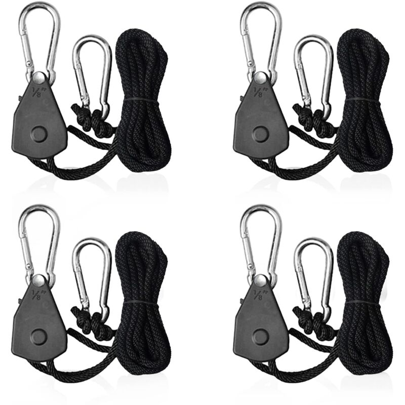 Beijiyi - 4 Pièces Cordes à Cliquet Réglable avec Crochets 1/8 Tendeur Voile Ombrage Sangle à Cliquet Corde pour Lampe ou Plantes