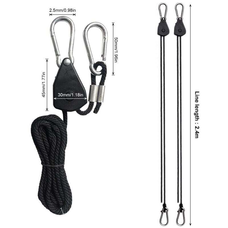 4 Pièces Cordes à Cliquet Réglable avec Crochets 1/8 Tendeur Voile Ombrage Sangle à Cliquet Corde pour Lampe ou Plantes