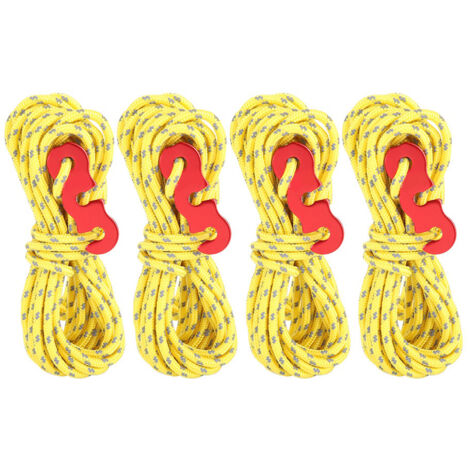 4 Pièces Cordes de Tente Réfléchissantes avec Mousquetons et Anneaux en S pour Camping (Jaune)