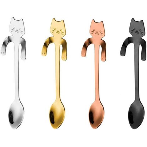 4 Pièces Créative Cuillère à Dessert, Cuillères à Expresso Patte de Chat en Acier Inoxydable, Cuillère à Dessert de Dessin Animé de Chat