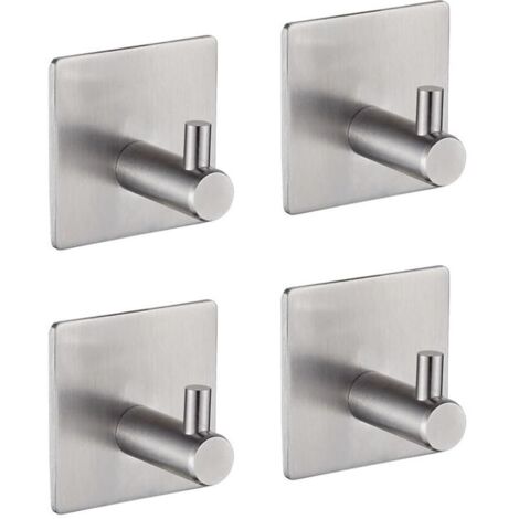 4 Pièces Crochet Adhésif 3M, Crochet Adhésif Mural de Salle de Bains, Accroche Torchon Cuisine, Accroche Tableau sans Percer, Crochet Autocollant Adhesif Acier Inox, Gris