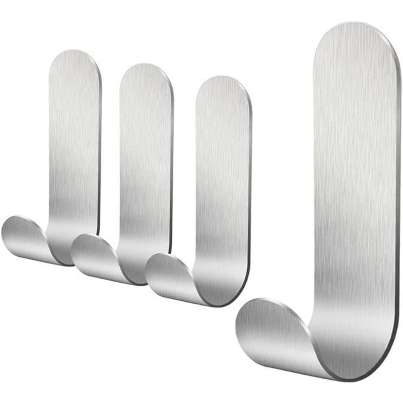 4 Pièces Crochet Adhésif en Acier Inoxydable，Crochets Auto-adhésif Crochet ，pour Serviette, salle de bain, anti-rouille et étanche