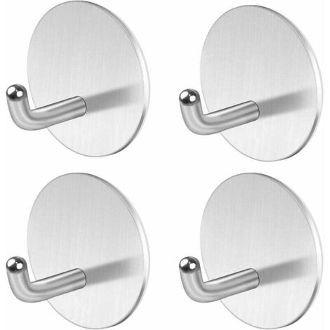 4 Pièces Crochet Adhesif Mural Acier Inox,Accroche Serviette Salle de Bain Patères Crochet Mural Sans Percer Crochet