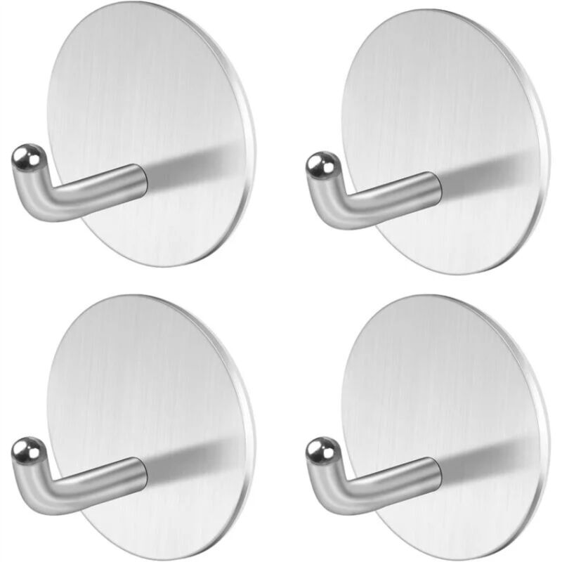 4 Pièces Crochet Adhesif Mural Acier Inox,Accroche Serviette Salle de Bain Patères Crochet Mural Sans Percer Crochet Cuisine Crochet Porte Accroche