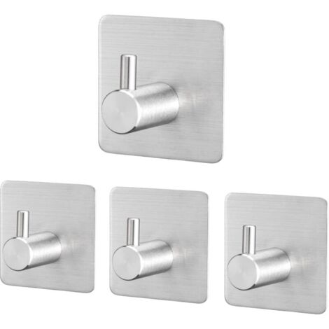 4 Pièces Crochet Adhesif Mural en Acier Inox, Crochets Adhésifs Muraux Salle de Bains Cuisine, Inox Patère Murale Adhesive Autocollant sans Percer-LIAIKI