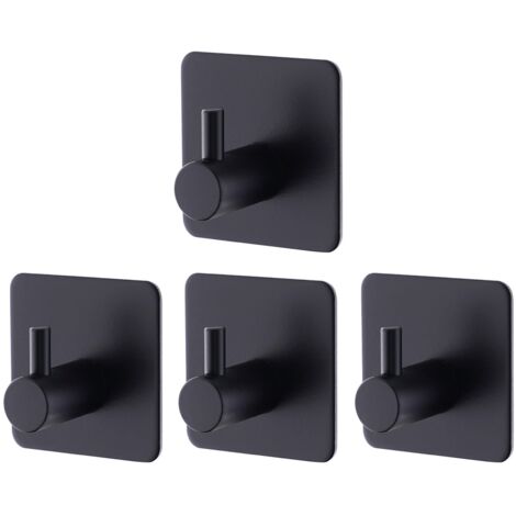 4 Pièces Crochet Adhesif Mural Noir, Crochets Adhésifs Muraux Salle de Bains Cuisine, Inox Patère Murale Adhesive Autocollant sans Percer