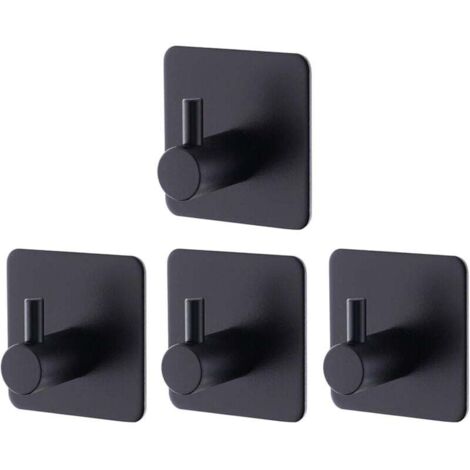 4 Pièces Crochet Adhesif Mural Noir, Crochets Adhésifs Muraux Salle de Bains Cuisine, Inox Patère Murale Adhesive Autocollant sans Percer