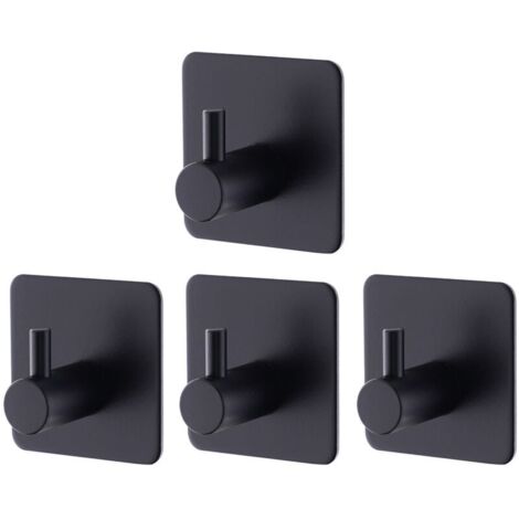 4 Pièces Crochet Adhesif Mural Noir, Crochets Adhésifs Muraux Salle de Bains Cuisine, Inox Patère Murale Adhesive Autocollant sans Percer