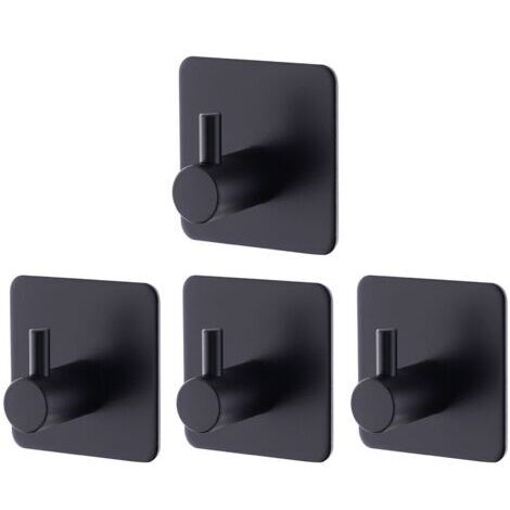 4 Pièces Crochet Adhesif Mural Noir, Crochets Adhésifs Muraux Salle de Bains Cuisine, Inox Patère Murale Adhesive Autocollant sans Percer