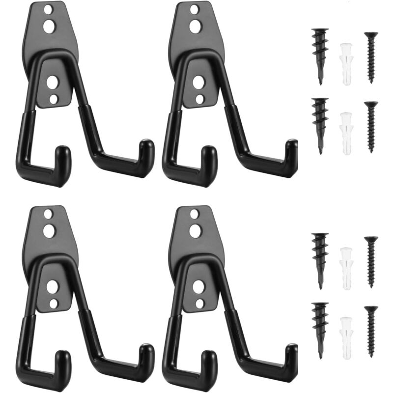 Linghhang - 4 Pièces Crochet Garage Murale, Crochet Double de Stockage de Garage, Crochet de Rangement pour Outil Electrique, Garage, Echelle, Chaise