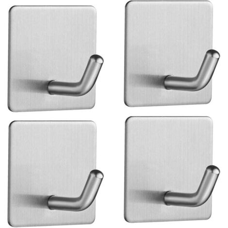 4 Pieces Crochets Adhésif Crochet Mural Acier inoxydable Porte Serviettes pour cuisine salle de Anti-rouille Porte Serviette Famille Cuisine de Salle de Bain,Bureau Argent