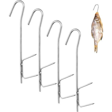 4 Pièces - Crochets De Fumage - Acier Inoxydable - Pour Viande Poisson Saucisses - Résistant Et Réutilisable - Usage Domestique Et Extérieur - Argent - 21x0,5cm