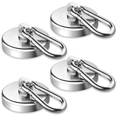 4 Pièces Crochets magnétiques, 36mm Crochet Aimanté Puissant avec à Mousqueton Amovible 40KG, Magnétique Extra Fort pour Réfrigérateurs, Garages, Cuisines, croisière -