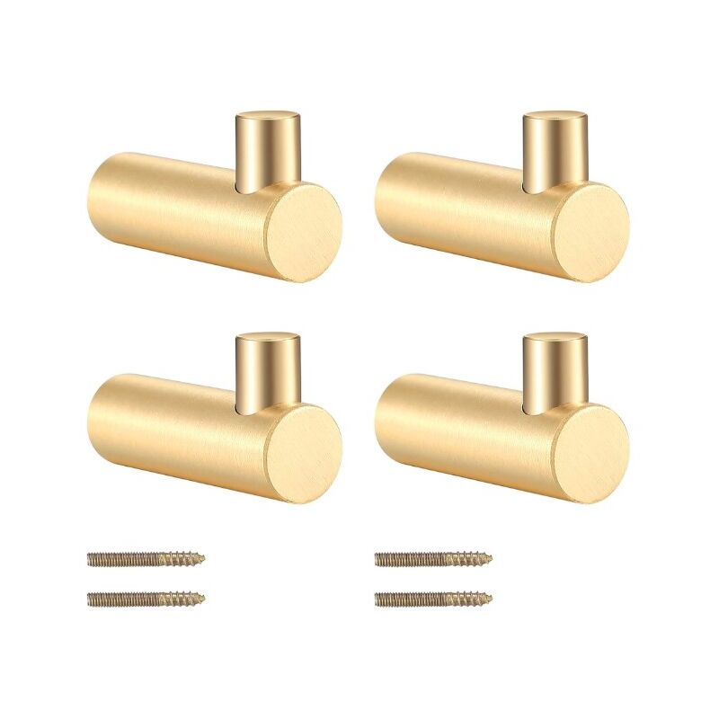 Linghhang - 4 Pièces Crochets Manteau Mural Laiton, Porte de Vêtements Doré, Porte Manteau pour Suspendu Écharpe Chapeau Sac de Rangement Cintres