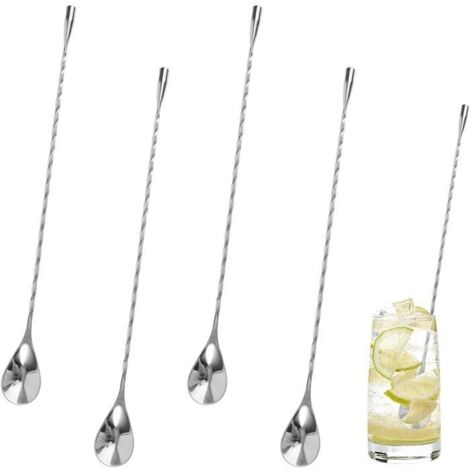 4 Pièces Cuillère à Cocktail en Acier Inoxydable 30cm Cuillères à Mélanger Longue Spirale Manche Multicolore