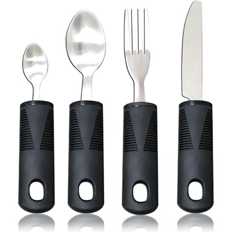 4 Pièces Cuillère Couvert Parkinson Easy Grip Set Couverts de Table Aides Couvert avec Prise en Main Large et Antidérapante pour les Personnes âgées, Handicapées, Parkinson