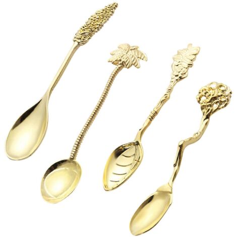4 pièces Cuillères à Dessert Vintage Style Royal pour Café, Glace et Soupe - Cuillère à Mélanger en Forme de Palmier pour Bar et Salle à Manger
