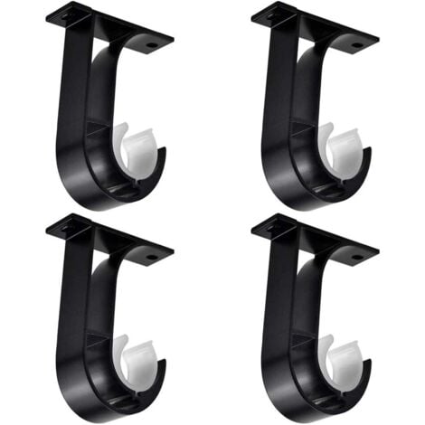 4 Pieces Curtain Rod Brackets, Curtain Pole Bracket, Black Curtain Rod Brackets, Aluminum Alloy Curtain Bracket, with 8 Screws, Ceiling Hanging Rod Bracket